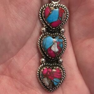 Cotton Candy Sterling Silver Triple Heart Pendant